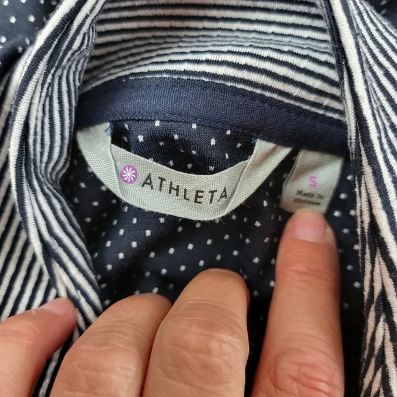 ATHLETA | Heavenly Hail Blue White Striped Polka Dot Hoodie Sz Small - Picture 11 of 15